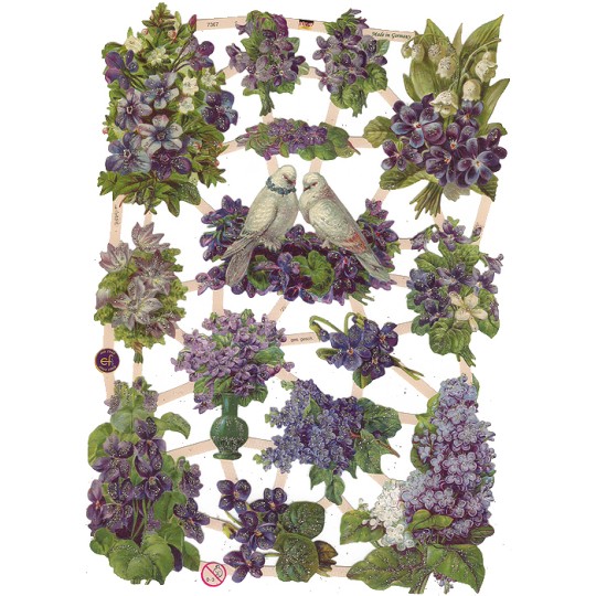 Violets, Lilacs and Doves Scraps with Glitter ~ Germany